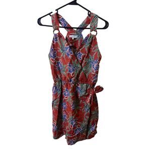 Moon River Sleeveless Wrap Dress Linen Blend Side Tie Size Small Tropical Print